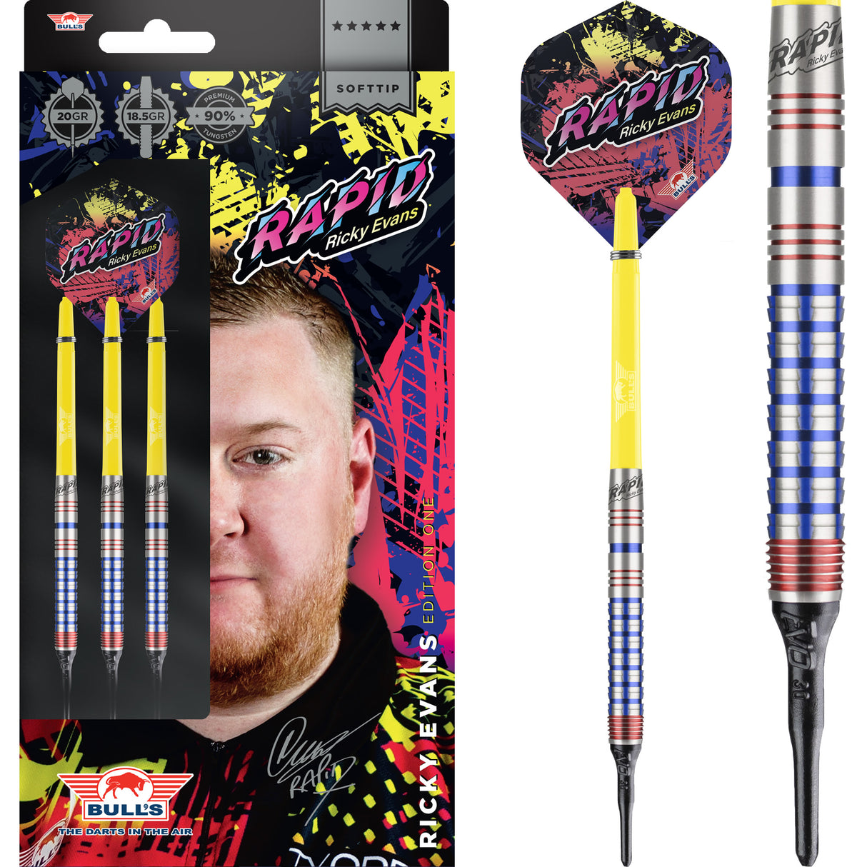 Bulls Ricky Evans Darts - Soft Tip - 90% - Rapid - Red & Blue