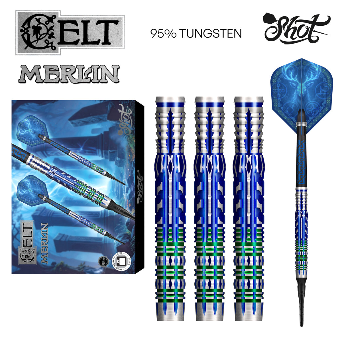 Shot Celt Darts - Soft Tip - 95% Tungsten - Merlin