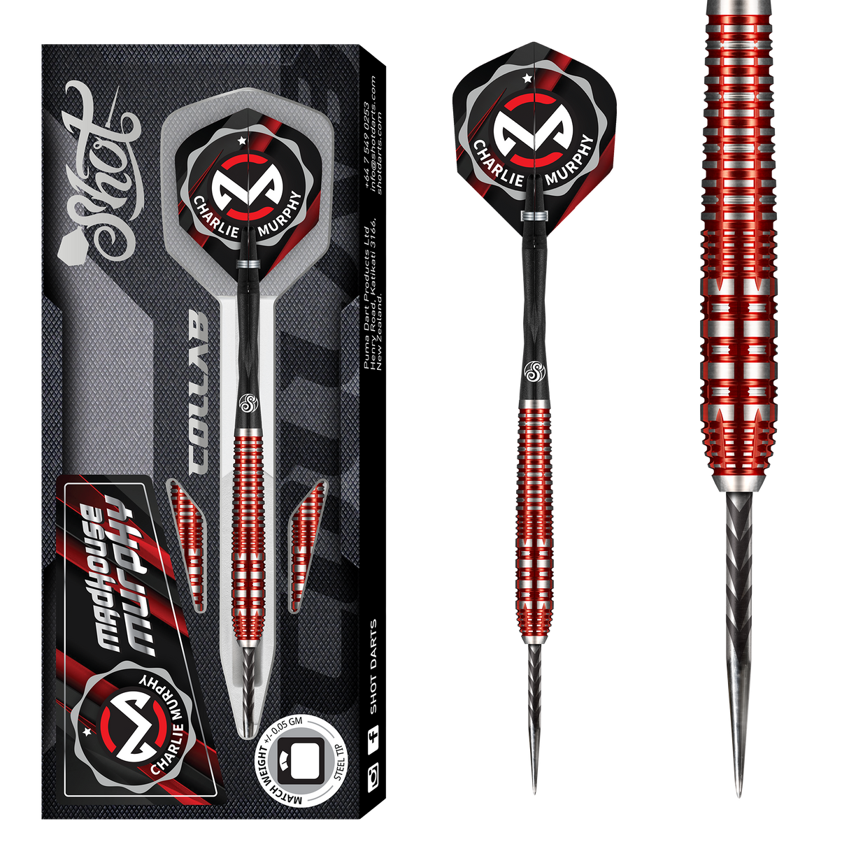 Shot Pro Series Darts - Steel Tip - 90% Tungsten - Charlie Murphy - 23g