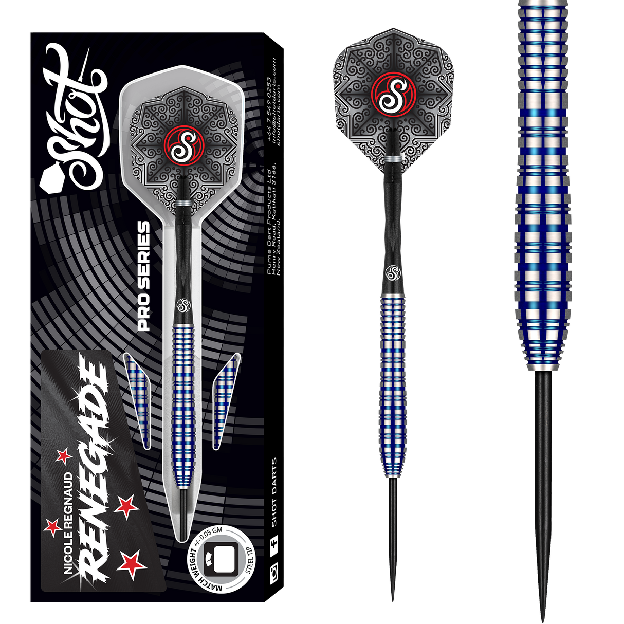 Shot Pro Series Darts - Steel Tip - 90% Tungsten - Nicole Regnaud - 23g