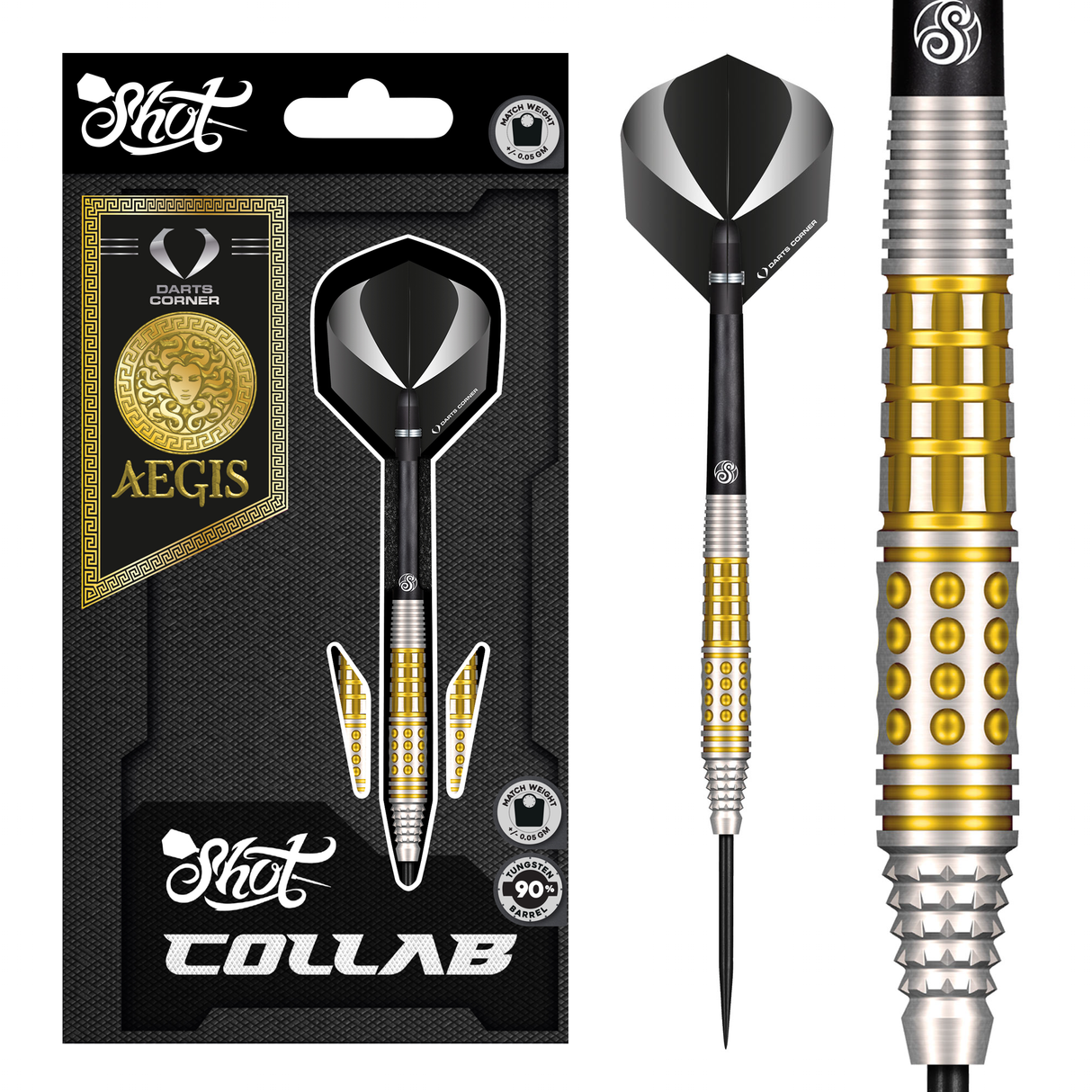 Shot x DC Collab Darts - Steel Tip - 90% Tungsten - Aegis