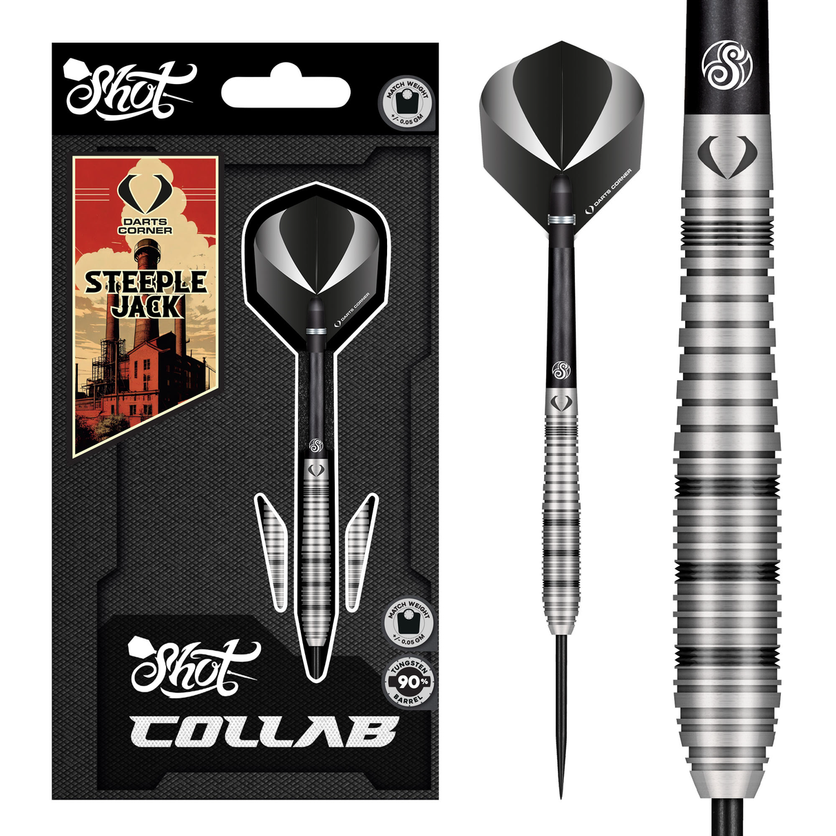 Shot x DC Collab Darts - Steel Tip - 90% Tungsten - Steeplejack