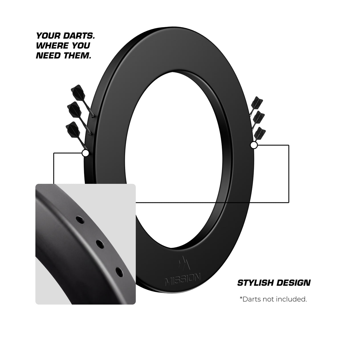 Mission Dartboard Surround - Logo - Built in Dart Holder