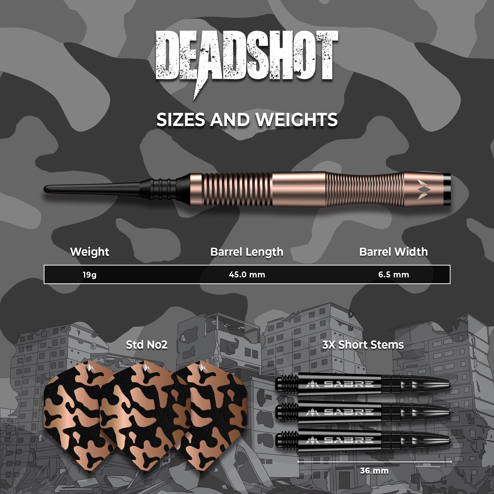 Mission Dead Shot Darts - Soft Tip - 95% Tungsten - Bronze - 19g