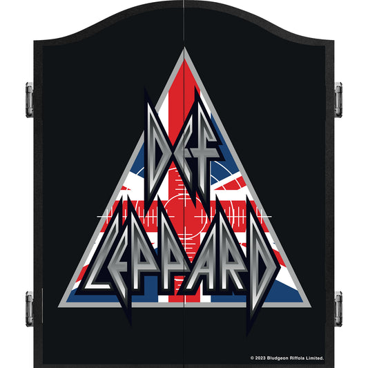 Def Leppard Dartboard Cabinet - Official Licensed - C9 - Premium Black - Union Jack Triangle