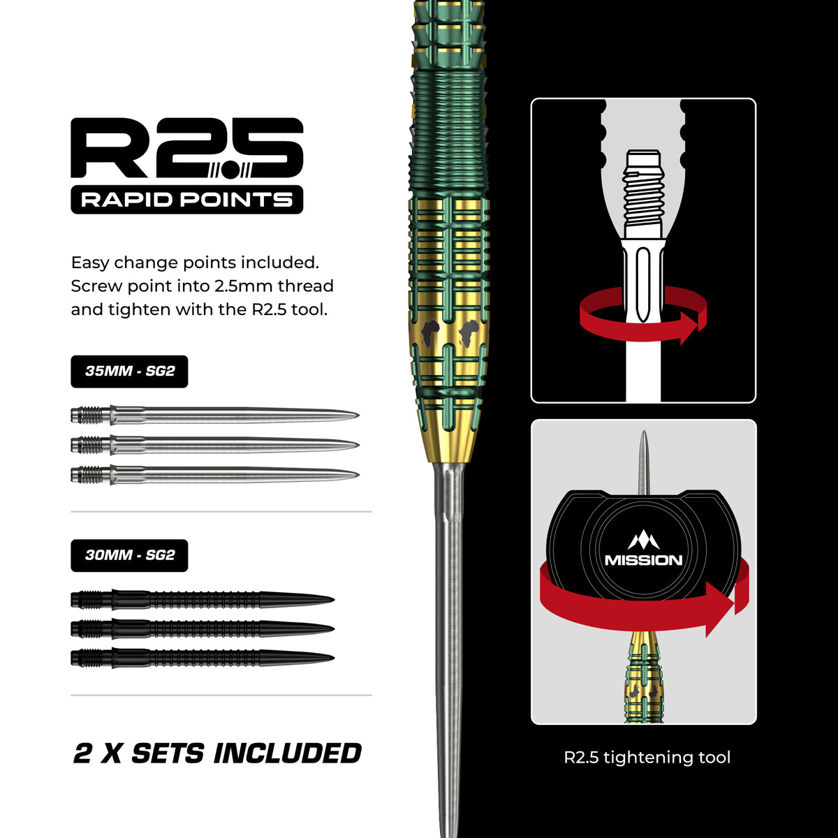 Mission Devon Petersen R2.5 Darts - Steel Tip - 95% Tungsten
