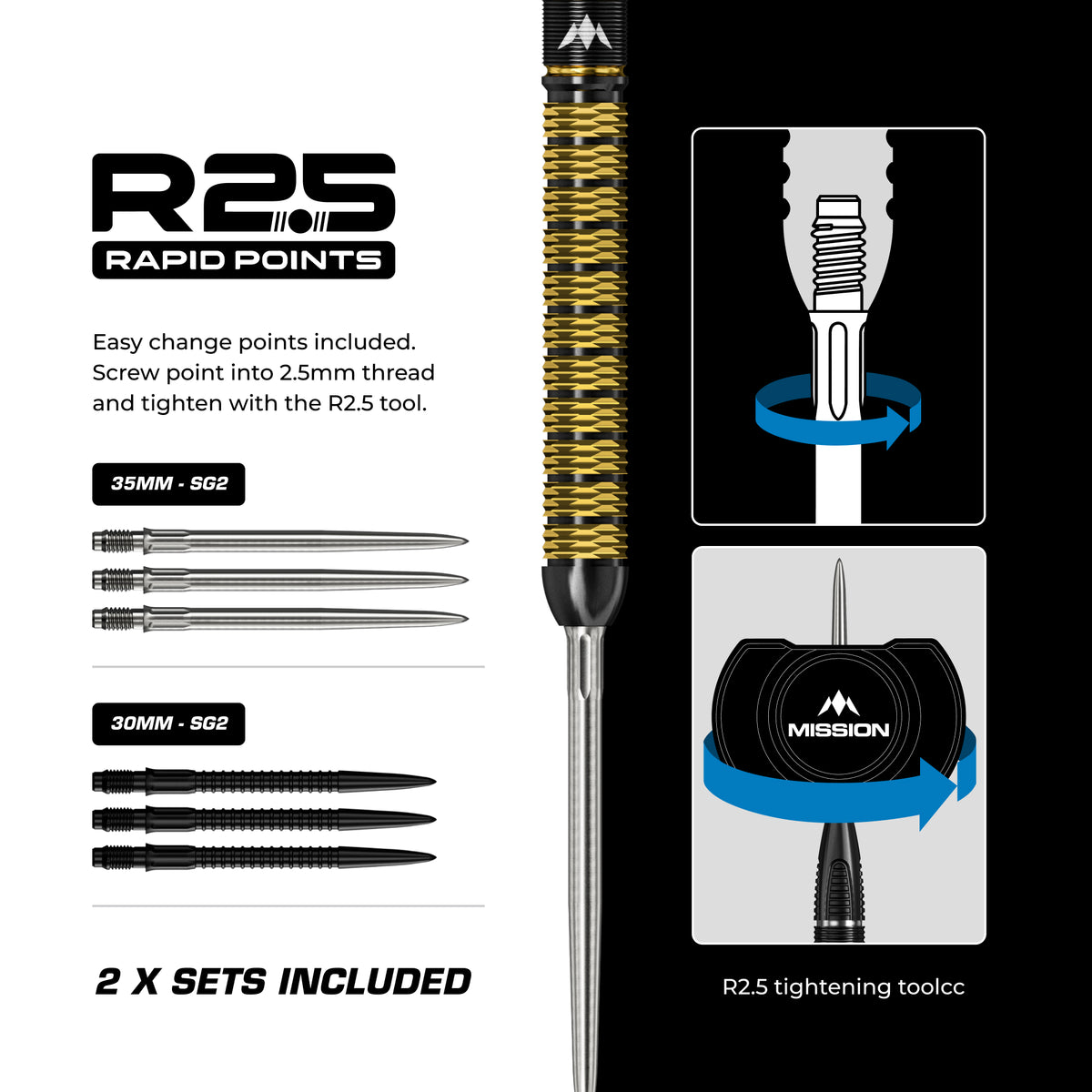 Mission Collab Series R2.5 Darts - Steel Tip - 95% Tungsten - Jake Kenyon
