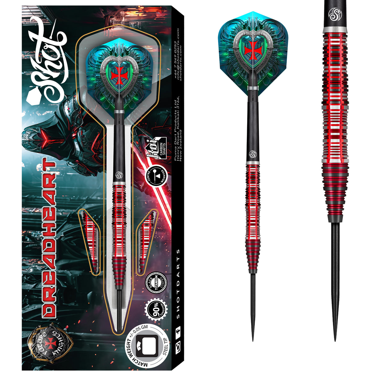 Shot Future Knights Darts - Steel Tip - 90% Tungsten - Dreadheart