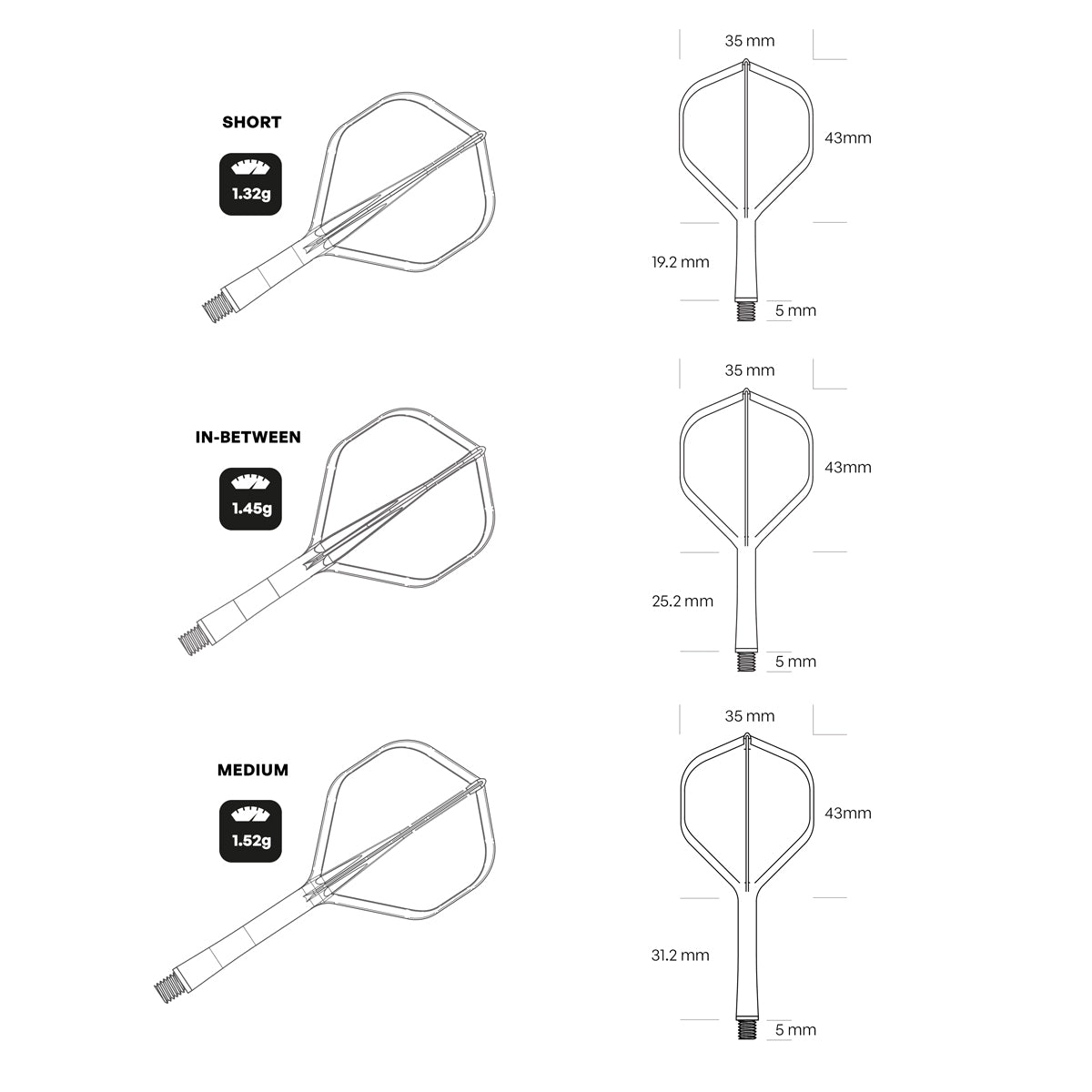 Shot Flight Deck - One Piece Dart Flight and Shaft System - Tricolor - Medium