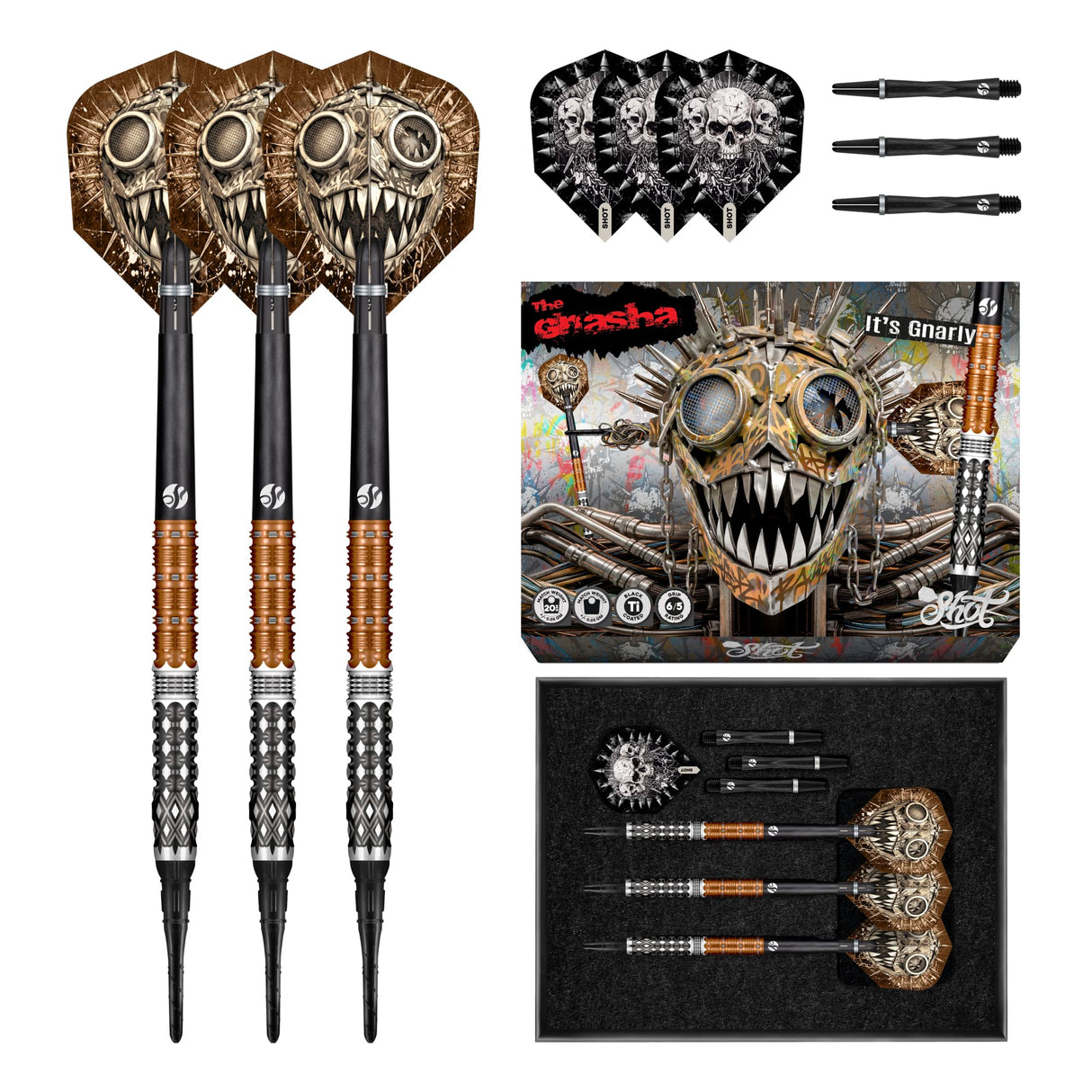 Shot Gnarly Darts - Soft Tip - 95% Tungsten - Gnasha