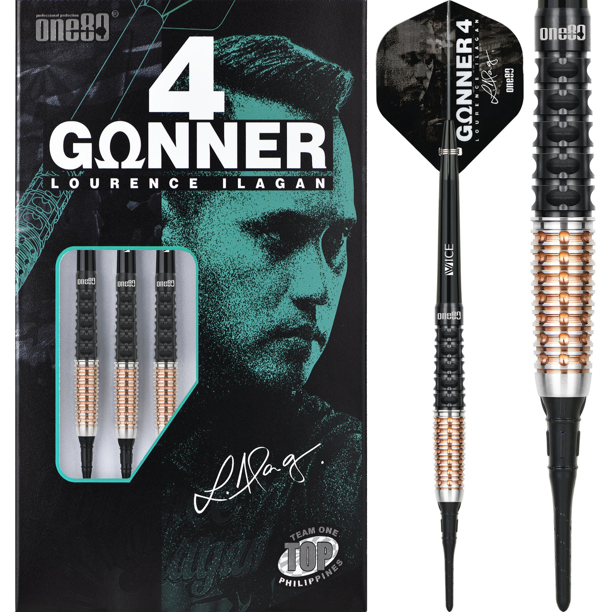 One80 Lourence Ilagan Darts - Soft Tip - 90% Tungsten - Rose Gold - 20.5g
