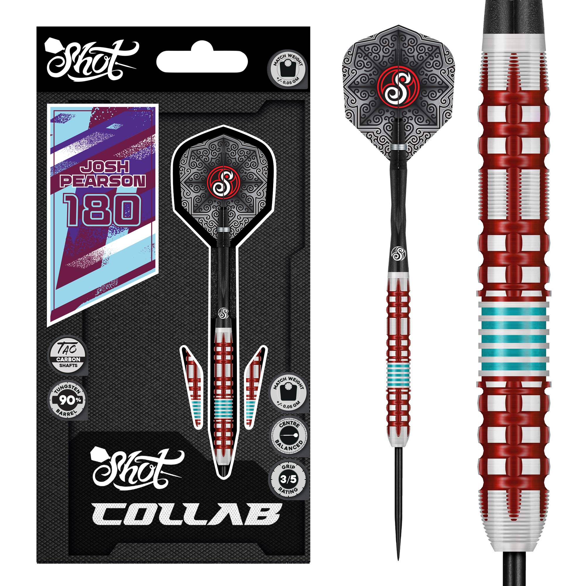 Shot Collab Series Darts - Steel Tip - 90% Tungsten - Josh Pearson