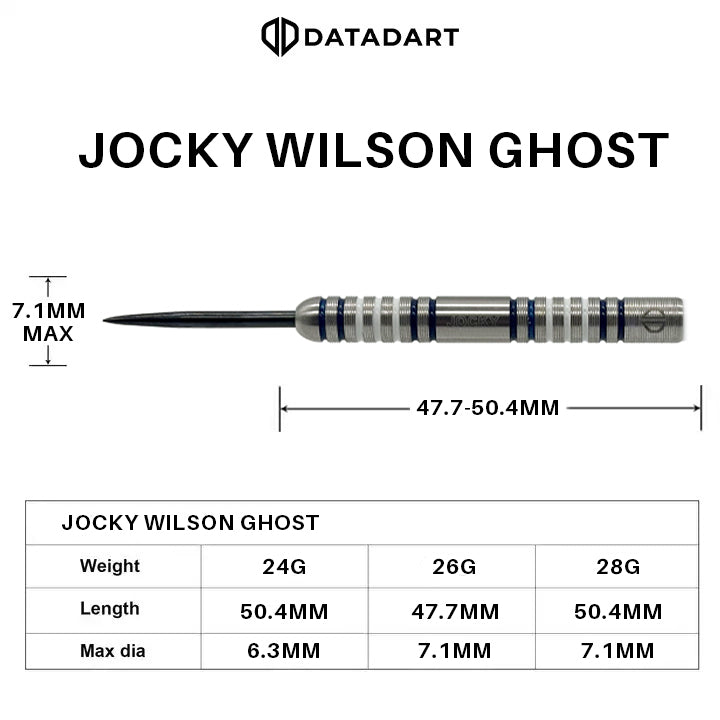 Datadart Jocky Wilson Darts- Steel Tip - 90% Tungsten - Ghost Grip Datadart Jocky Wilson Darts- Steel Tip - 90% Tungsten - Ghost Grip