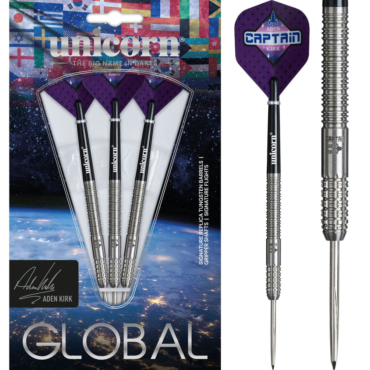 Unicorn Global Darts - Steel Tip - 90% Tungsten - Aden Kirk