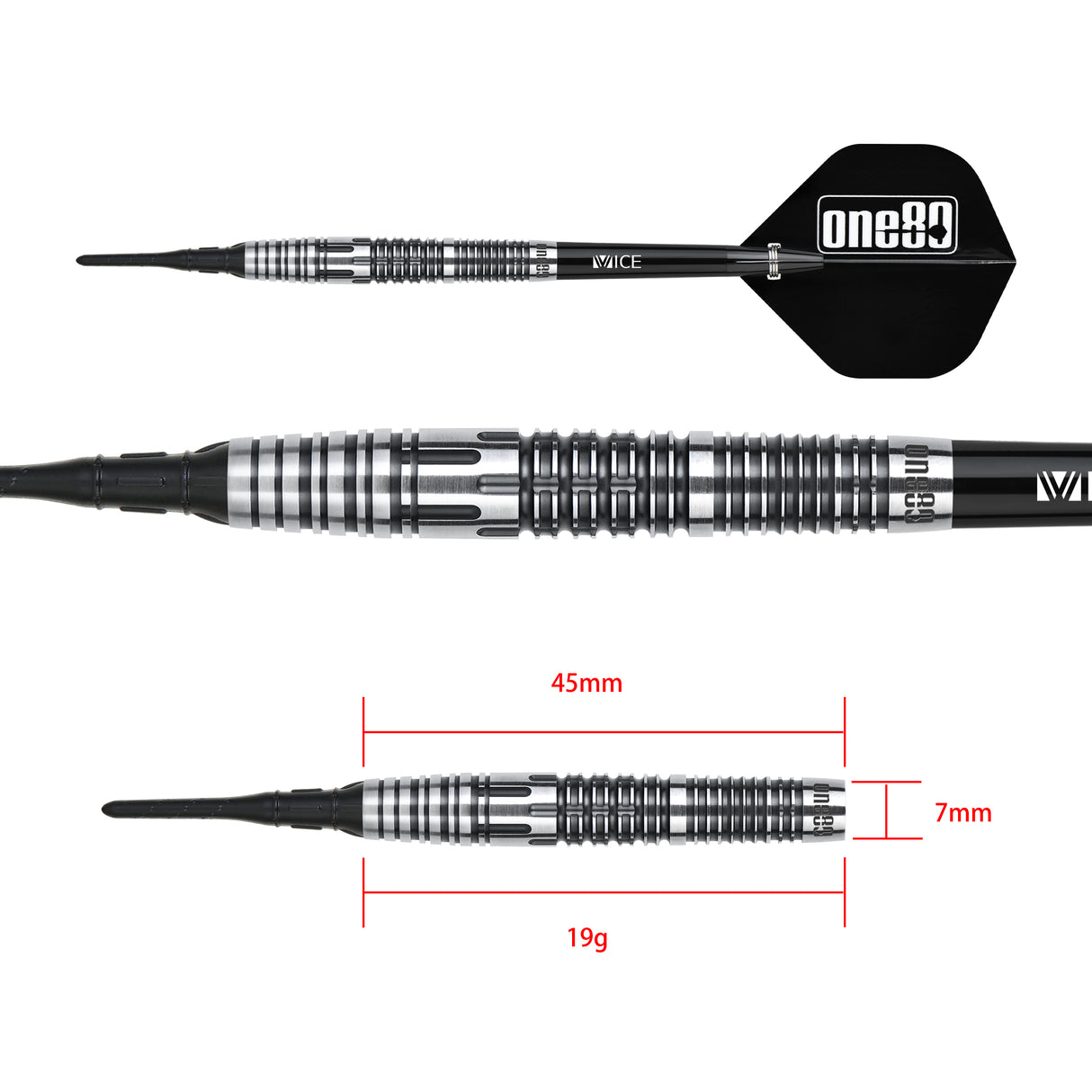 One80 Mick Lacey Darts - Soft Tip - 90% Tungsten - V2 - 19g