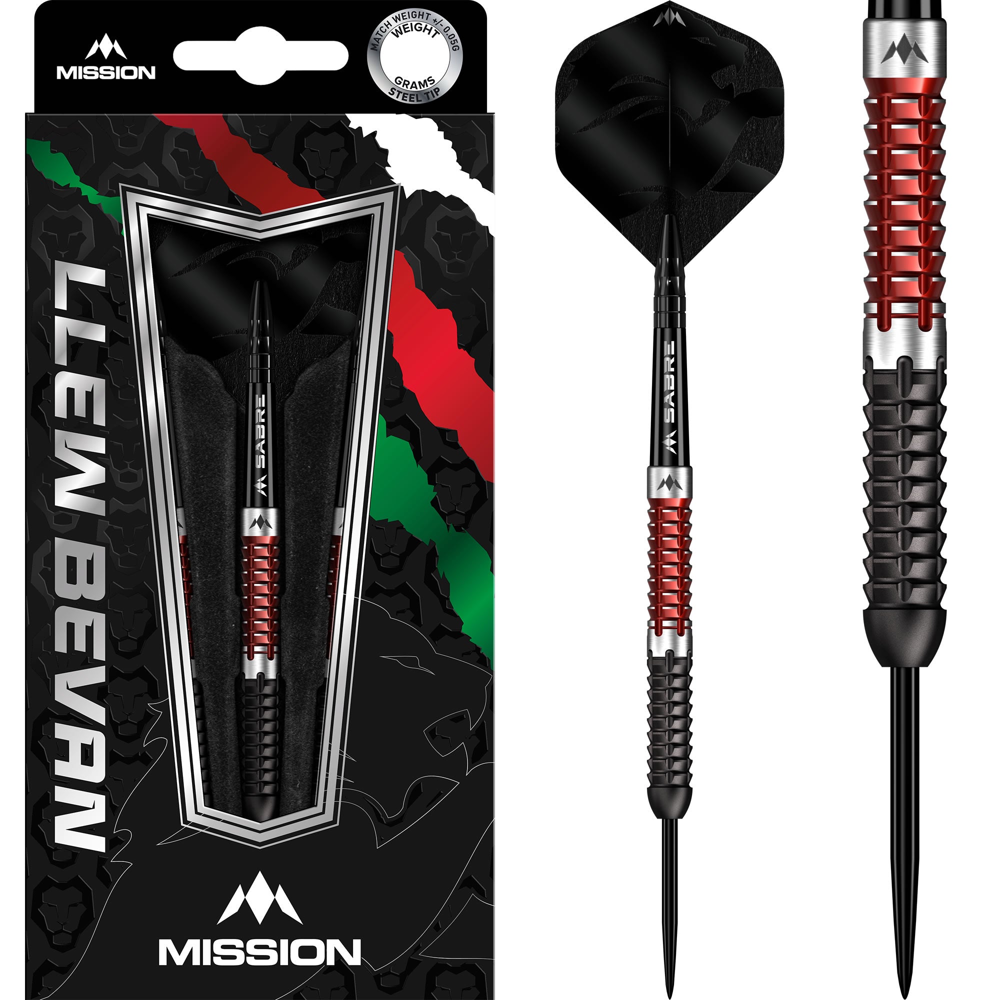Mission Llew Bevan Darts - Steel Tip - 90% Tungsten - Black & Red Elec