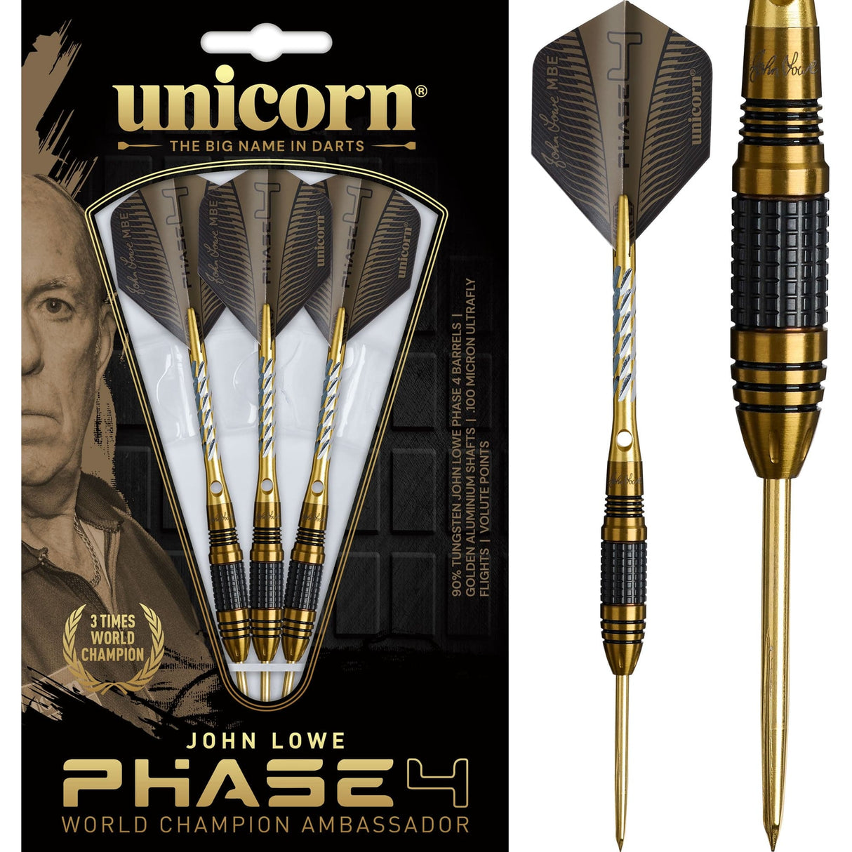 Unicorn World Champion Darts - Steel Tip - 90% Tungsten - John Lowe - Phase 4