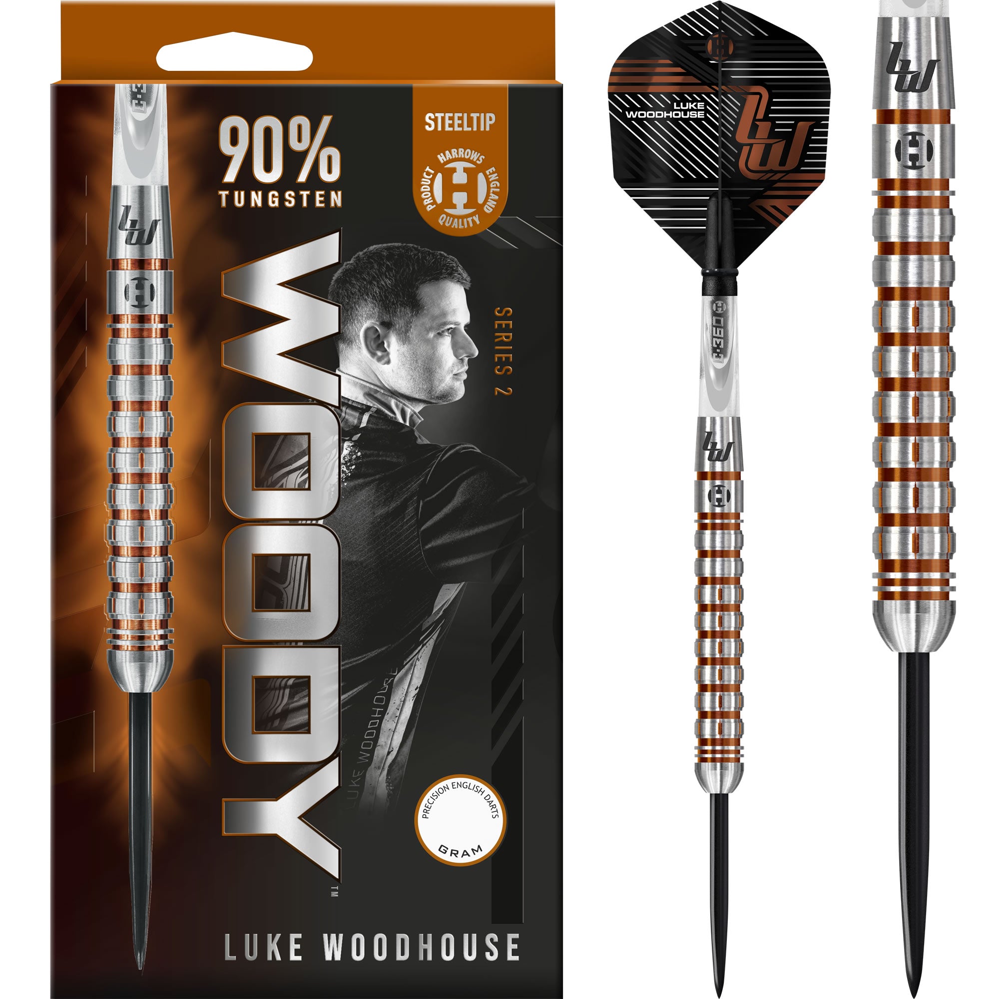 Harrows Luke Woodhouse Darts - Woody - Steel Tip - 90% Tungsten - Seri