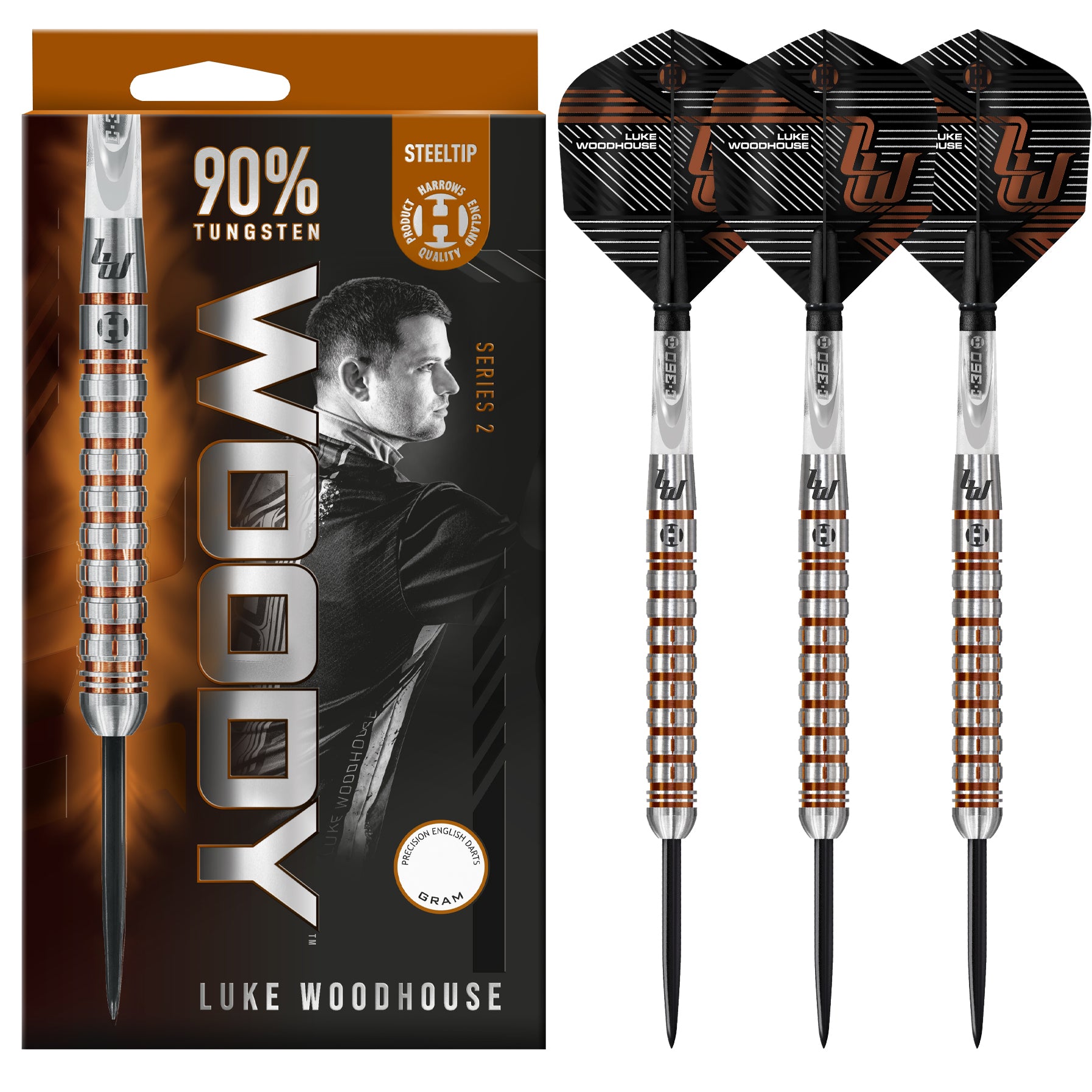 Harrows Luke Woodhouse Darts - Woody - Steel Tip - 90% Tungsten - Ser