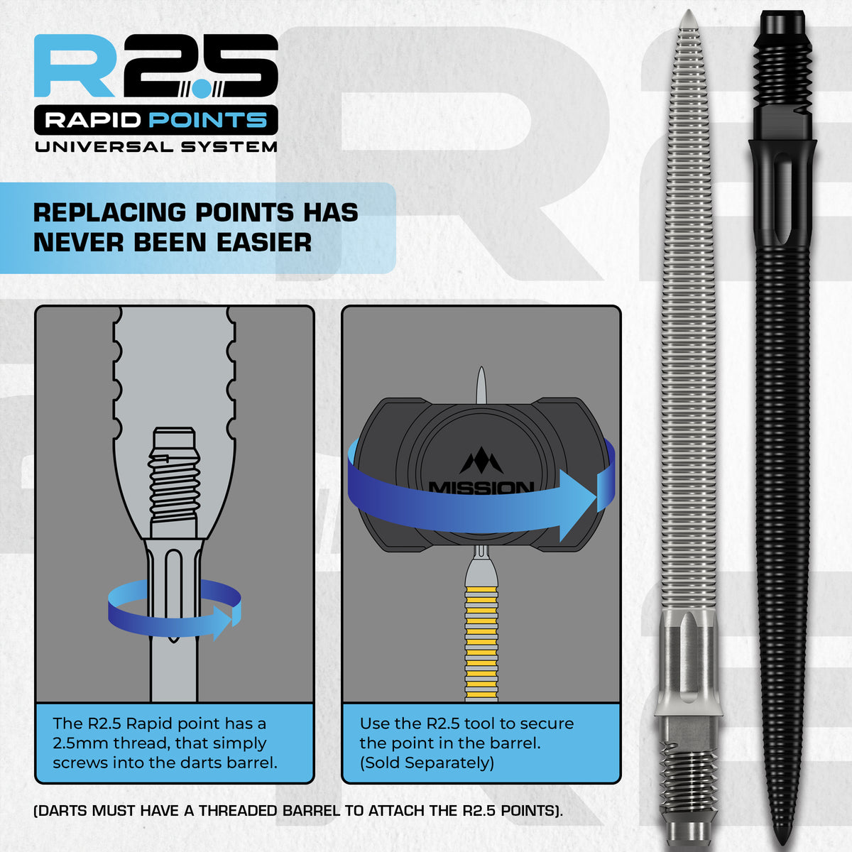 Mission R2.5 Rapid Dart Points - Steel Tip - MG1