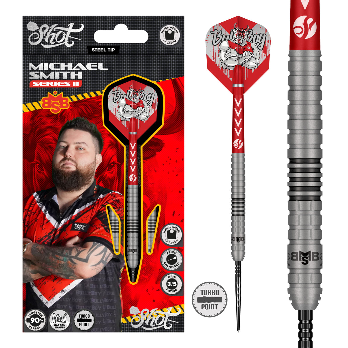 Shot Michael Smith Darts - Steel Tip - 90% Tungsten - Series 2
