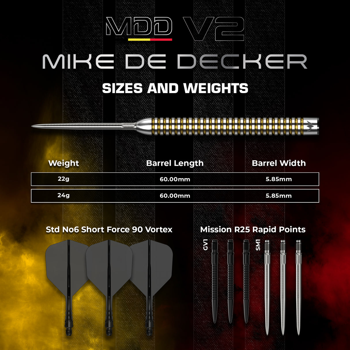 Mission Mike De Decker Darts - Steel Tip - 90% Tungsten - V2