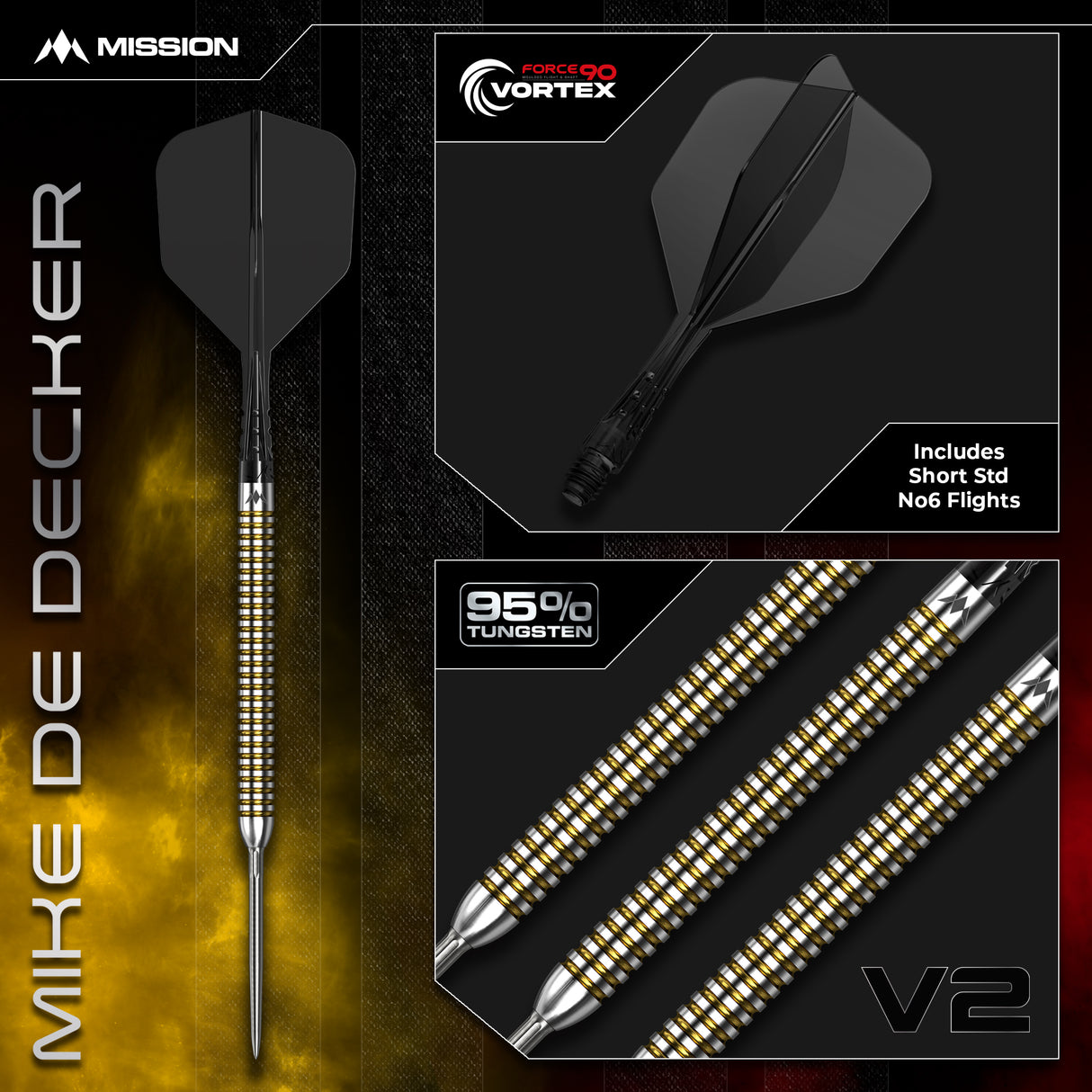 Mission Mike De Decker Darts - Steel Tip - 90% Tungsten - V2