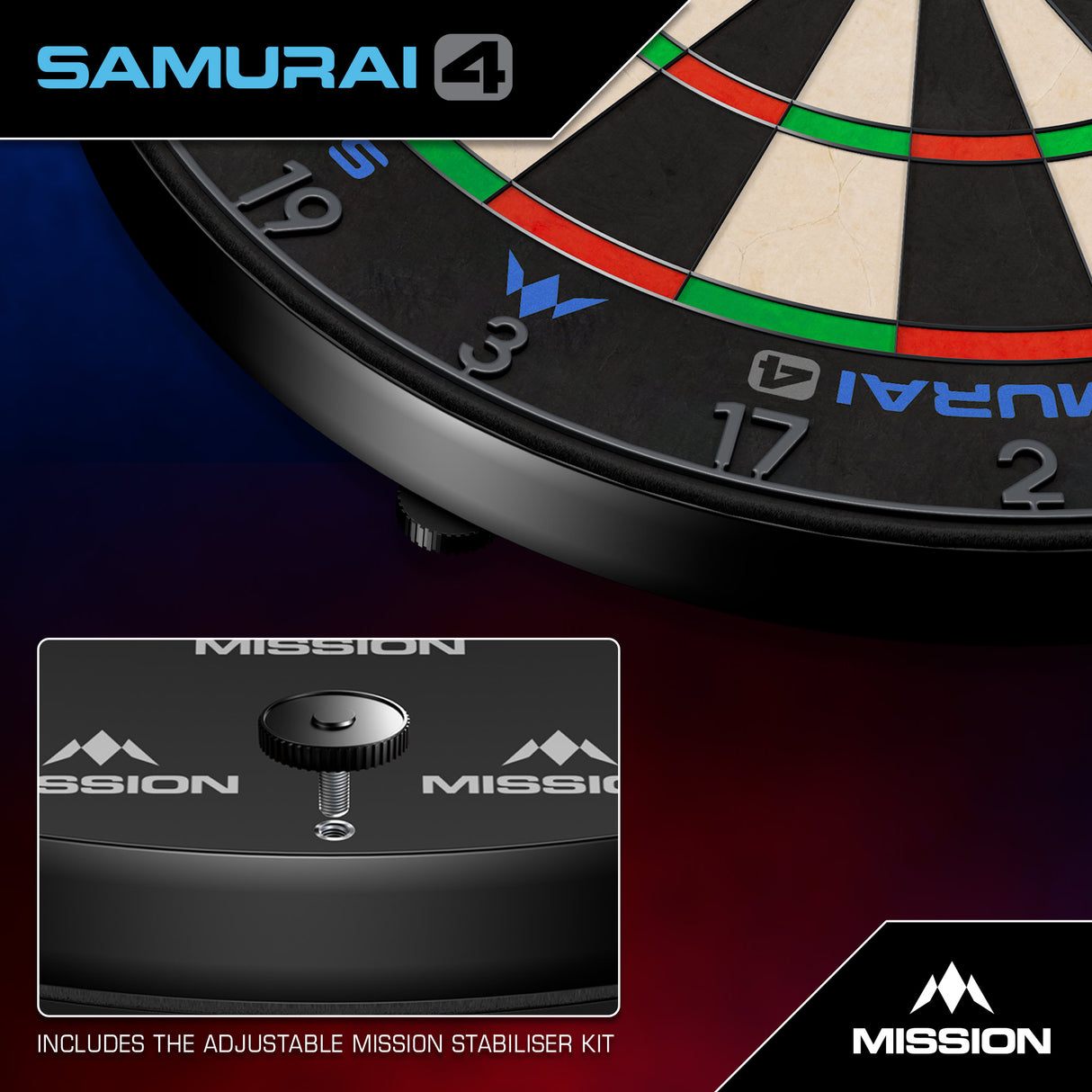 Mission Samurai 4 Dartboard - Professional - Knife Wire - Graphite Grey