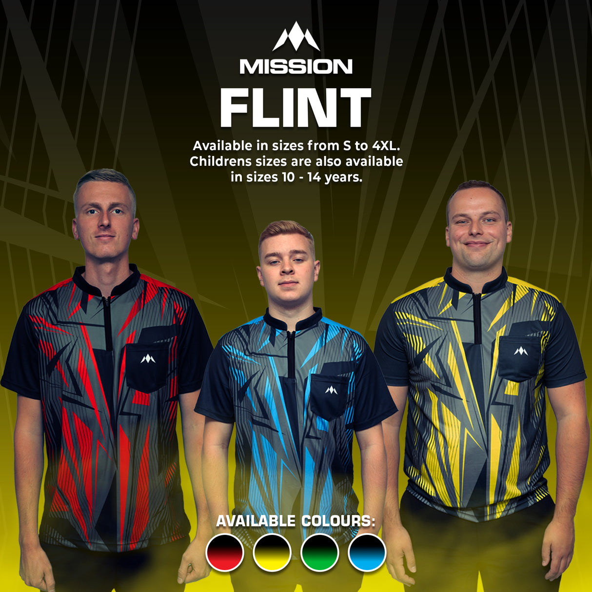 Mission Darts Flint Dart Shirt - Collarless - Lightweight - Black & Yellow - Youth