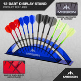 Mission Station 12 - holds 12 darts - Acrylic Darts Display Arc Colours