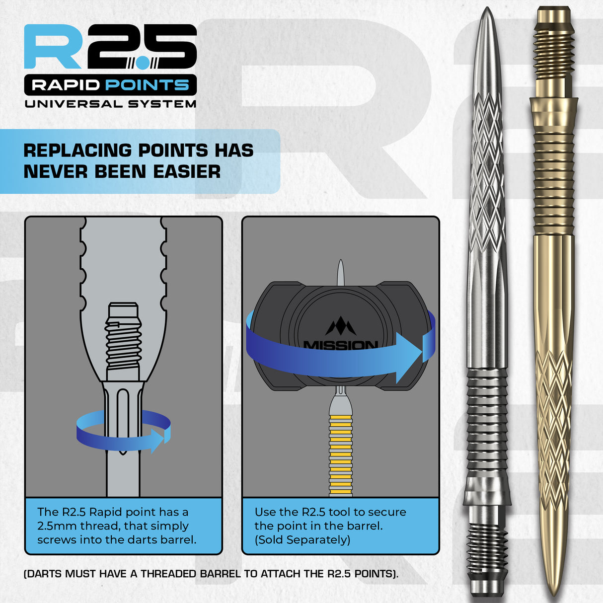 Mission R2.5 Rapid Dart Points - Steel Tip - DSX