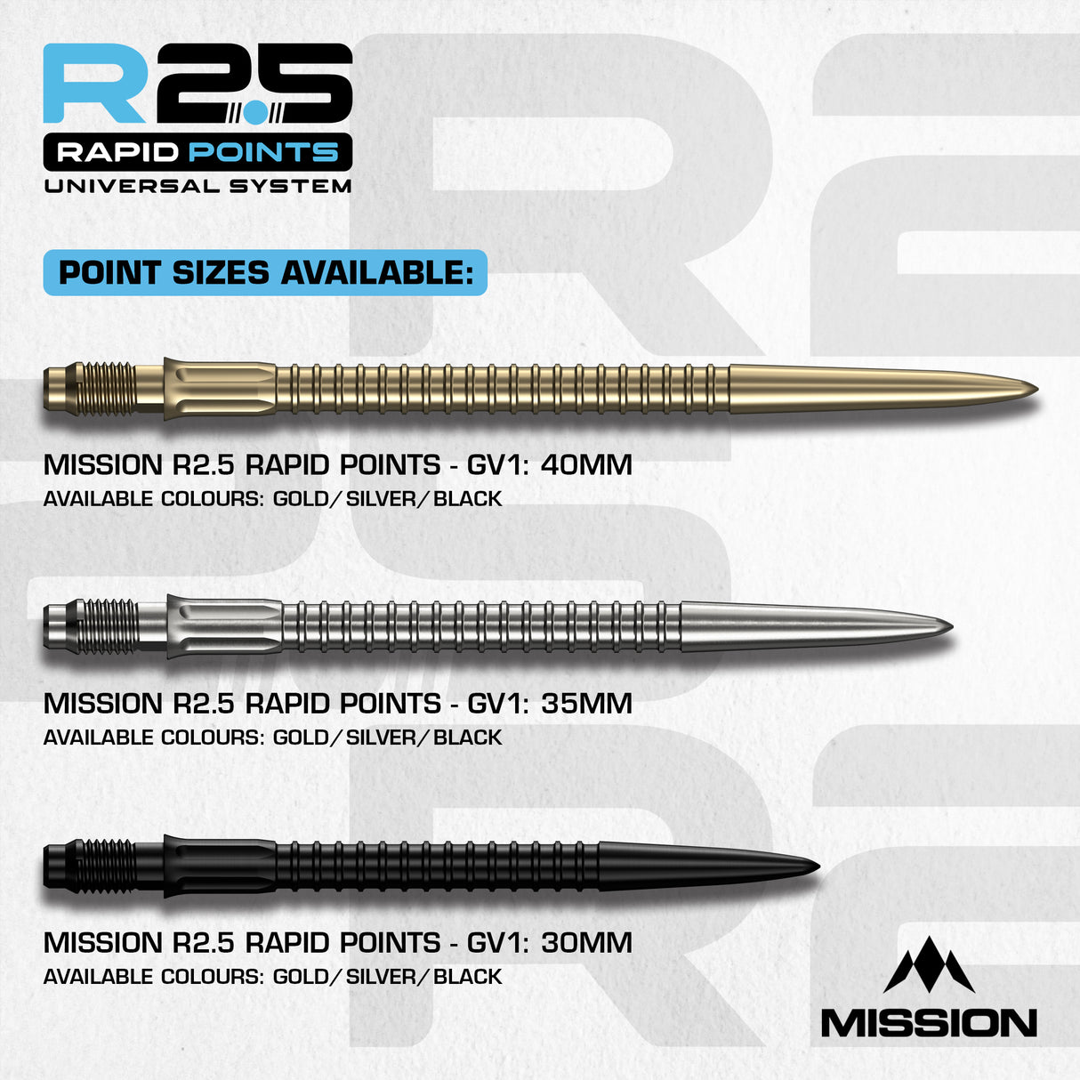 Mission R2.5 Rapid Dart Points - Steel Tip - GV1