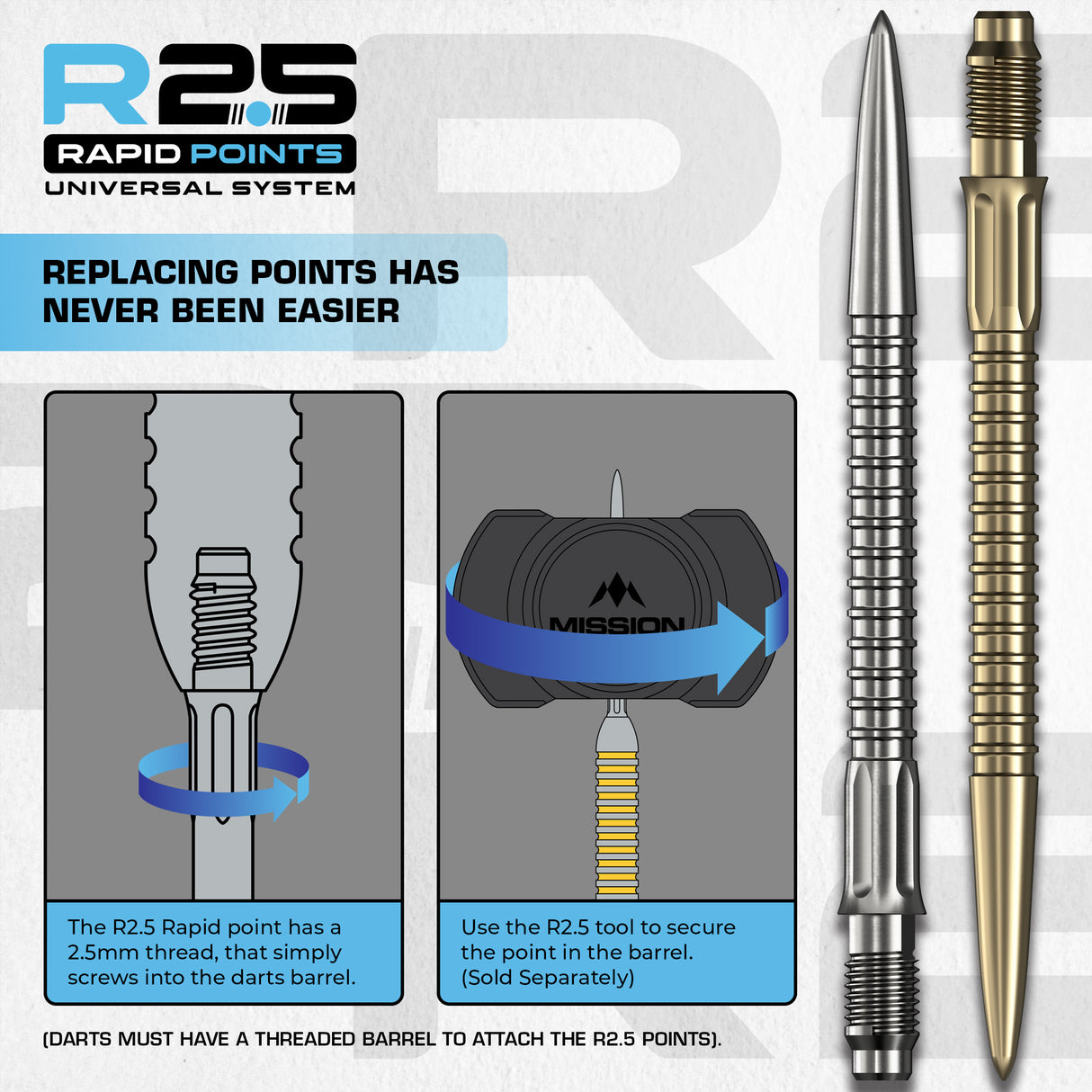 Mission R2.5 Rapid Dart Points - Steel Tip - GV1