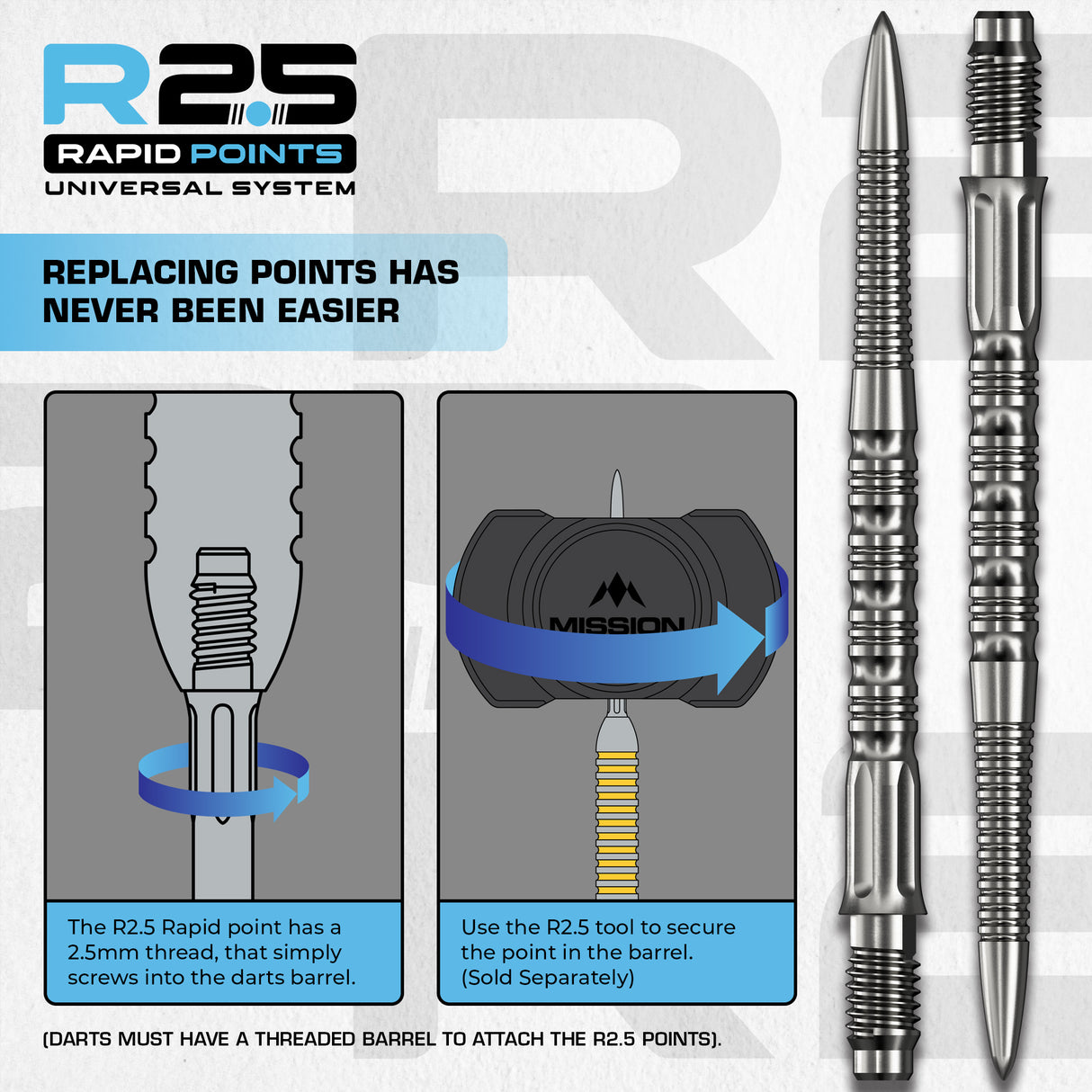 Mission R2.5 Rapid Dart Points - Steel Tip - GV2
