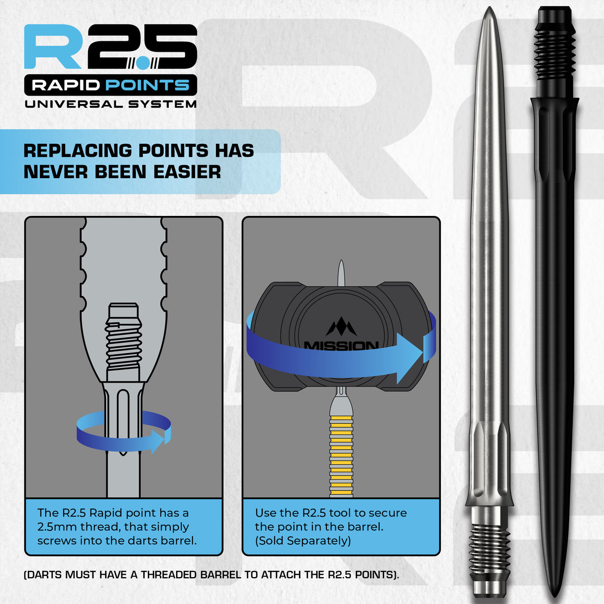 Mission R2.5 Rapid Dart Points - Steel Tip - SM1