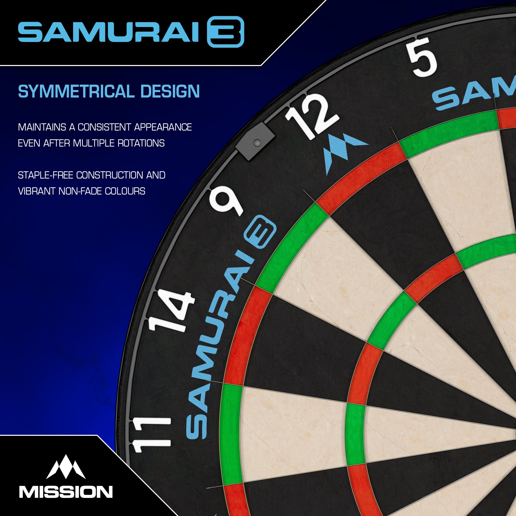 Mission Samurai 3 Dartboard - Professional - Knife Wire - Black Number