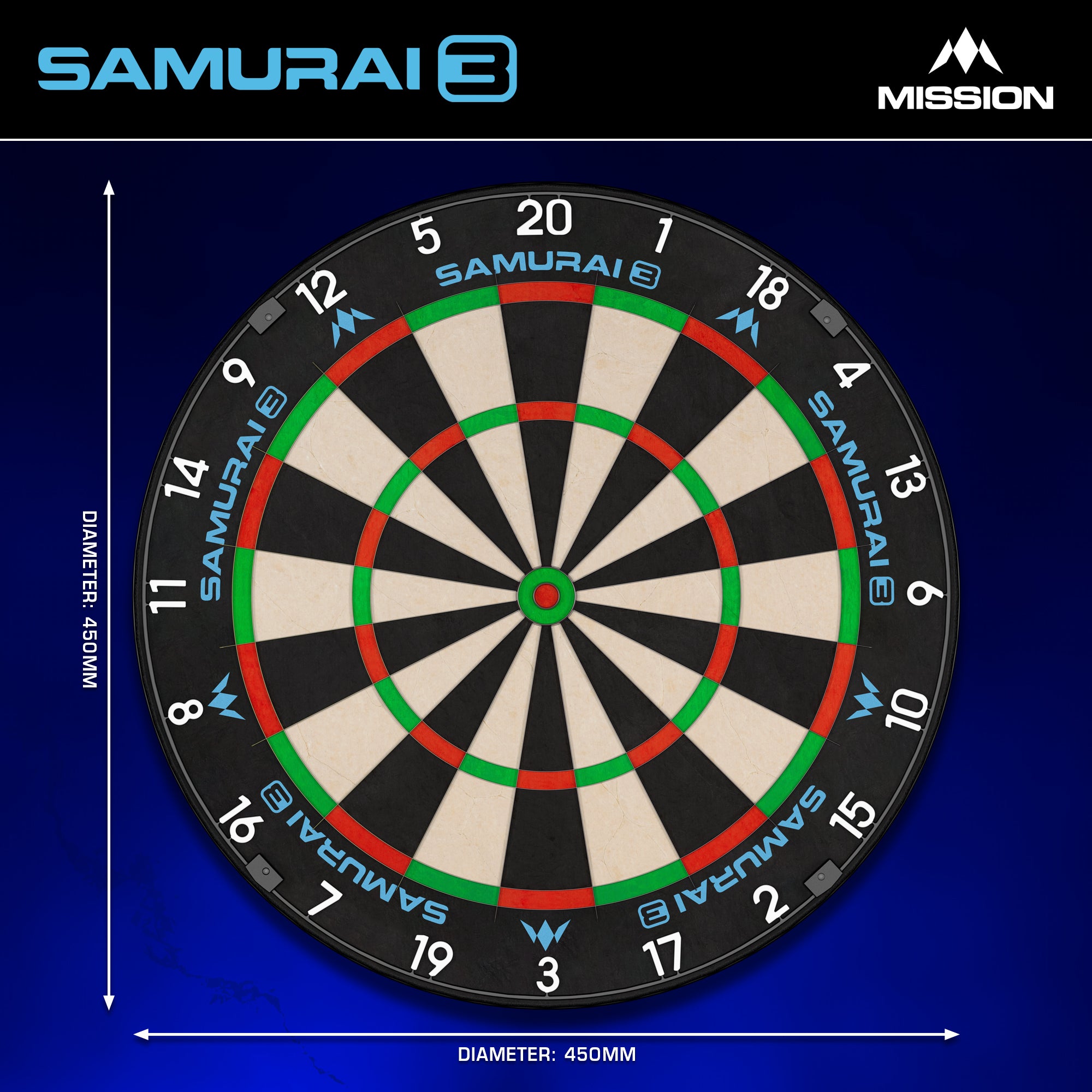 ダーツ Samurai3 Mission Samurai 3 Dartboard - Professional - Knife Wire - Black Number