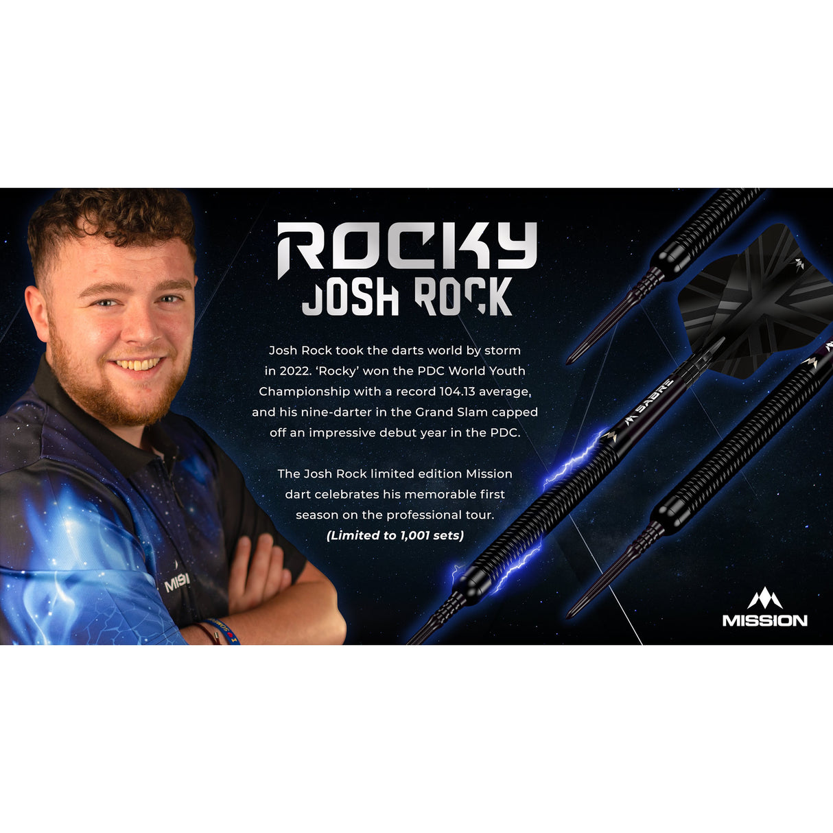 *Mission Josh Rock Darts - Steel Tip - 95% - DLC Coated - Rocky - Limited Edition