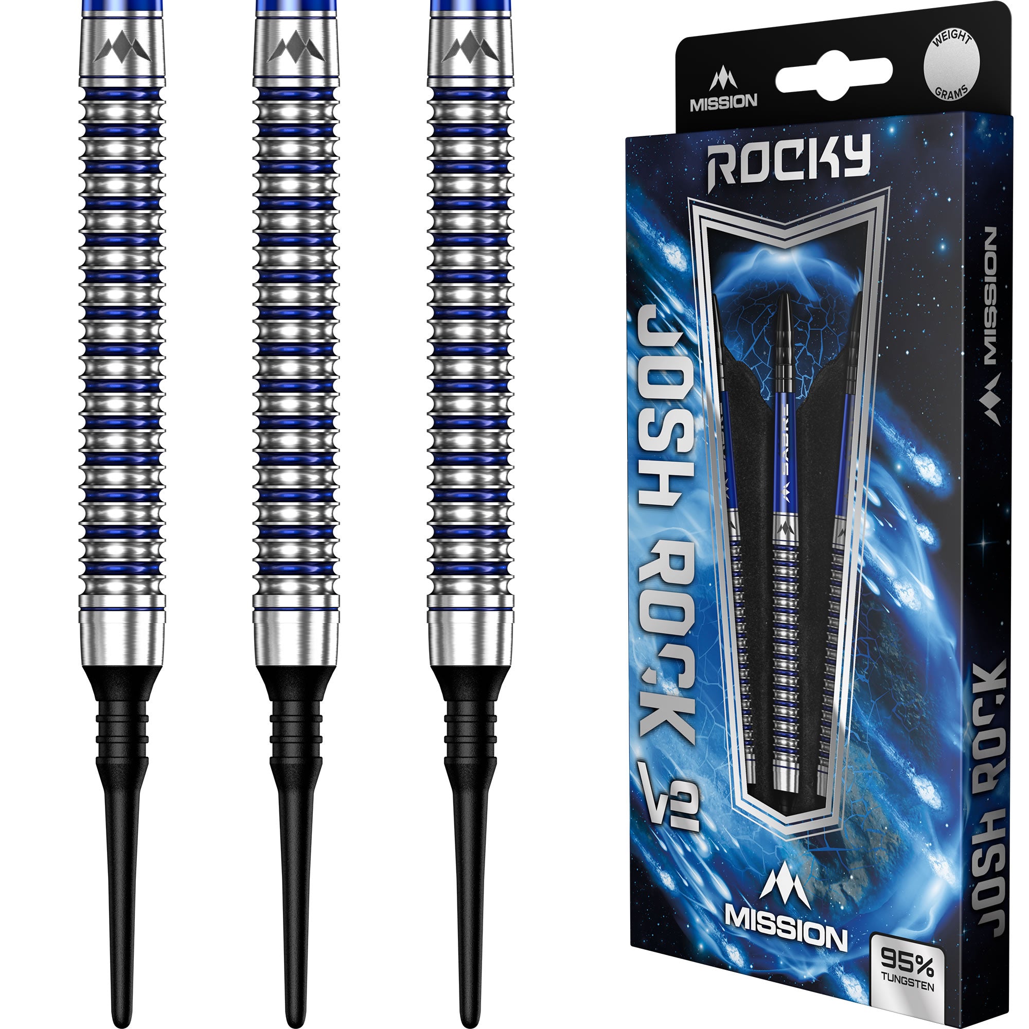 Mission Josh Rock Darts v2 - Soft Tip - 95% - Rocky - Silver