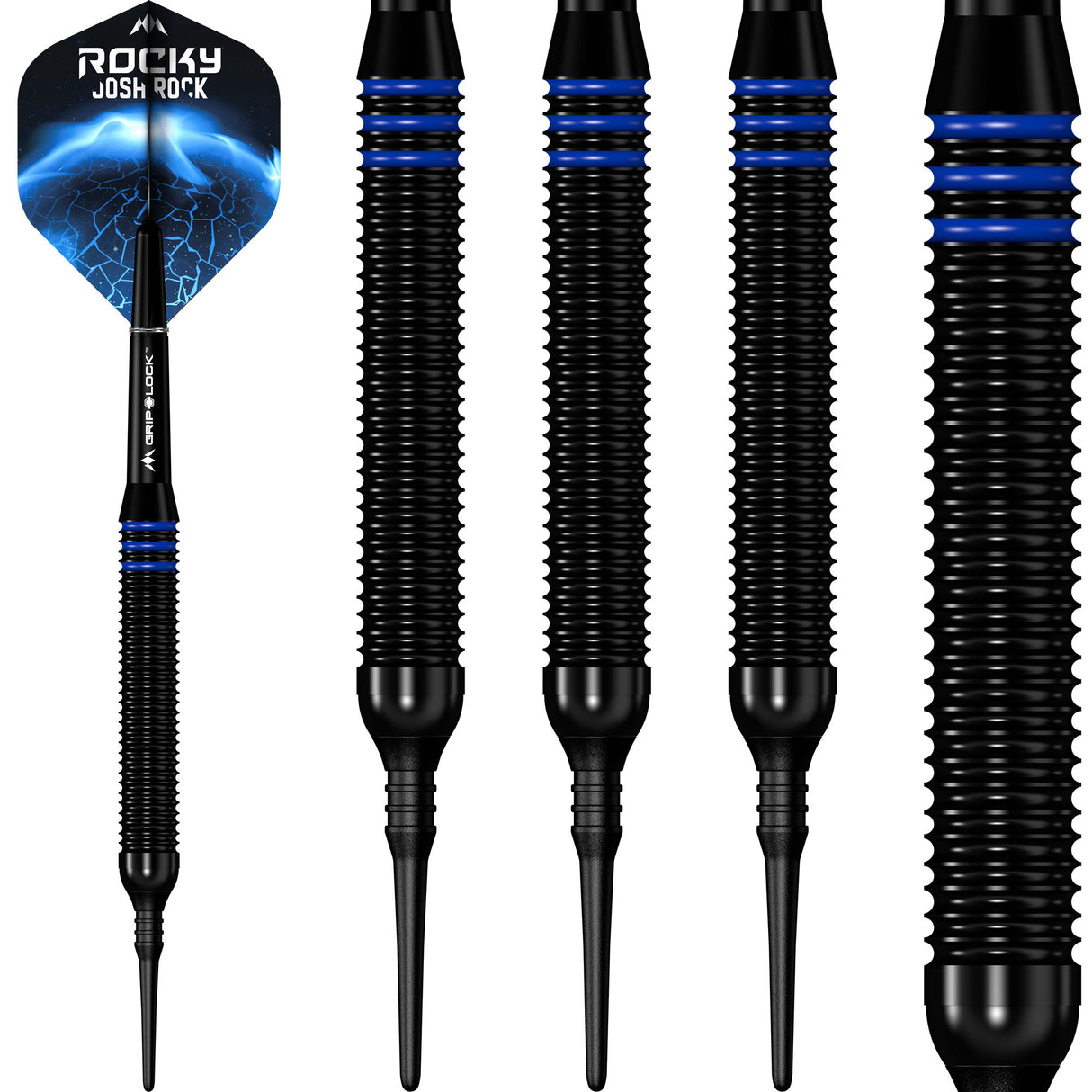 *Mission Josh Rock Darts - Soft Tip - Brass - Rocky - Black & Blue