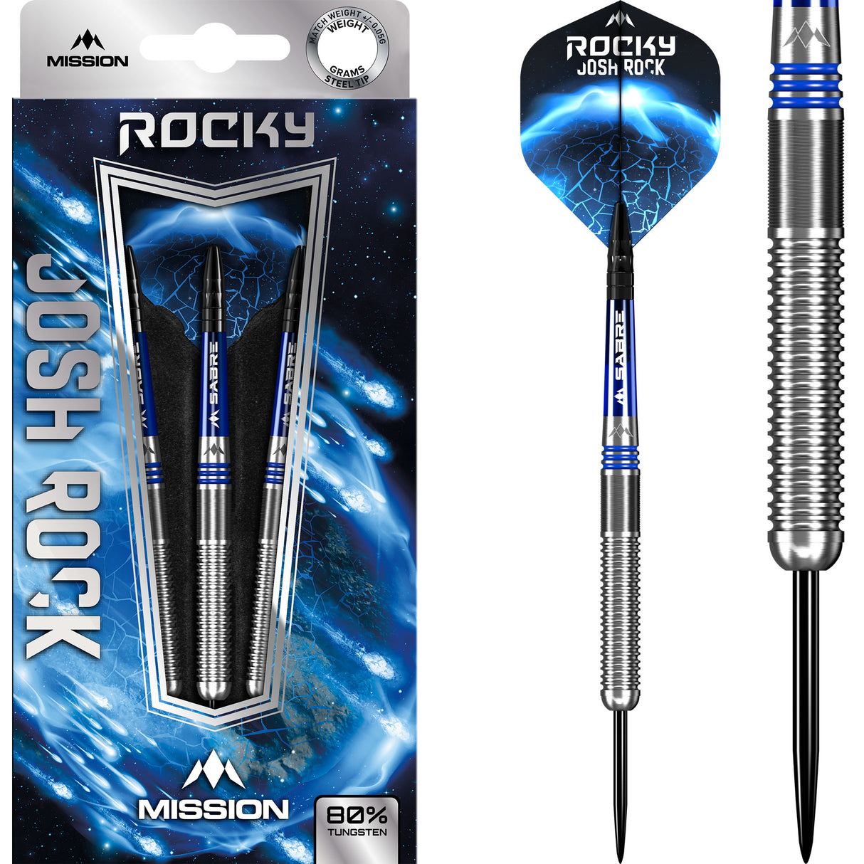*Mission Josh Rock Darts - Steel Tip - 80% - Rocky - Silver & Blue