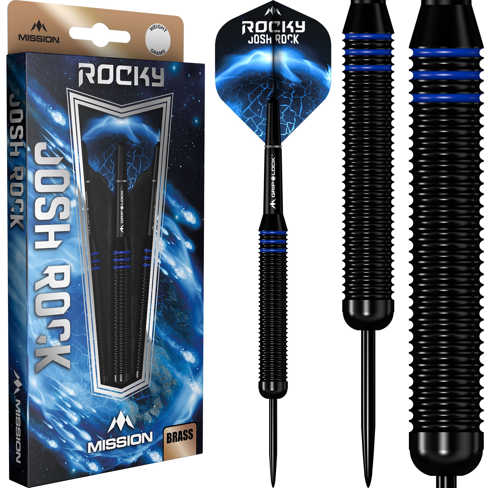 Mission Josh Rock Darts - Steel Tip - Brass - Rocky - Black