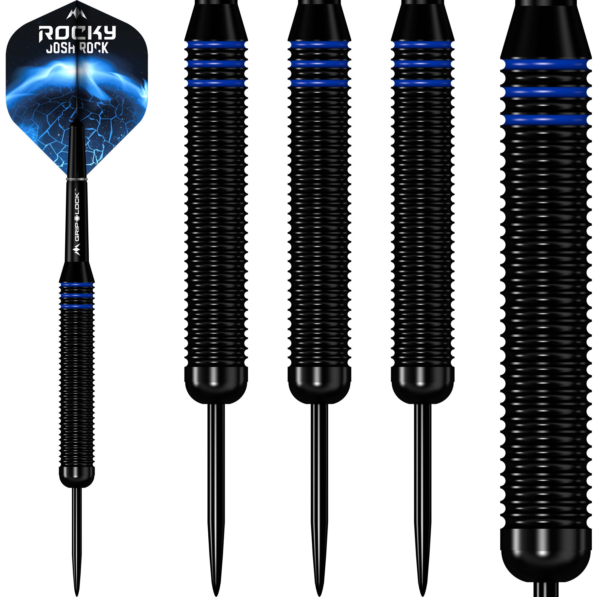 Mission Josh Rock Darts - Steel Tip - Brass - Rocky - Black & Blue