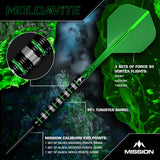 Mission Moldavite Darts - Steel Tip - 95% Tungsten - Black & Green