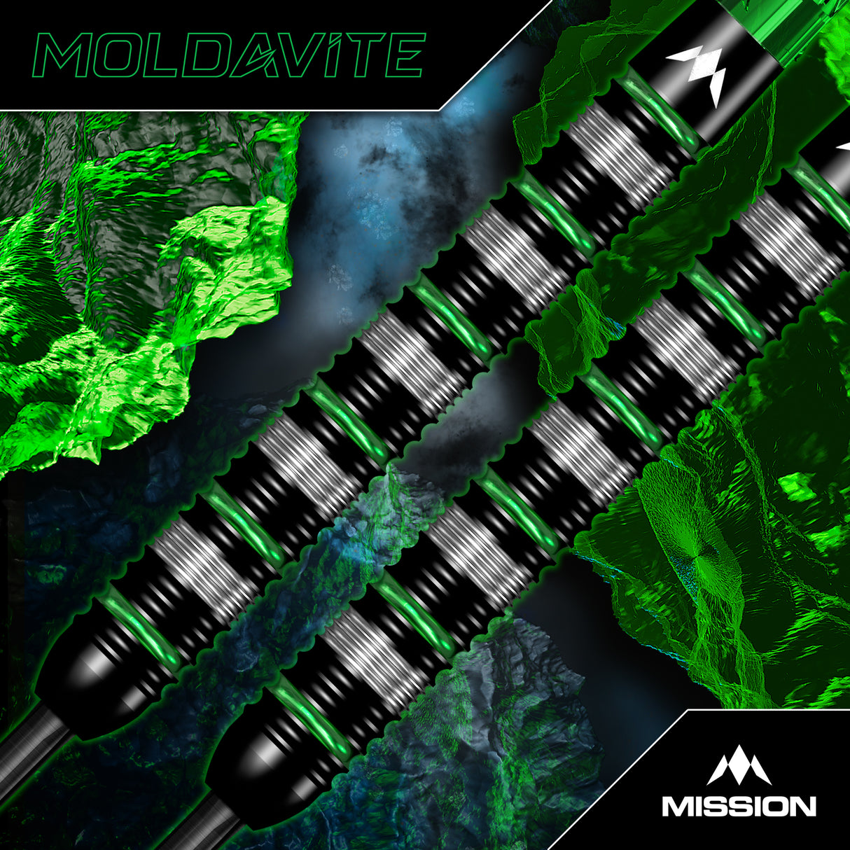 Mission Moldavite Darts - Steel Tip - 95% Tungsten - Black & Green
