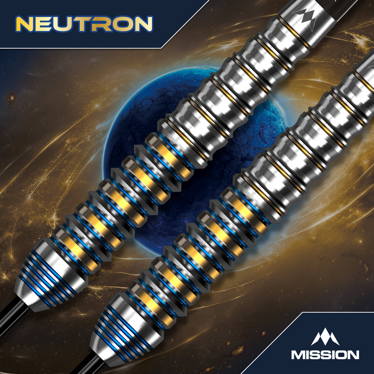 Mission Neutron Darts - Steel Tip - 95% Tungsten - Blue & Gold PVD