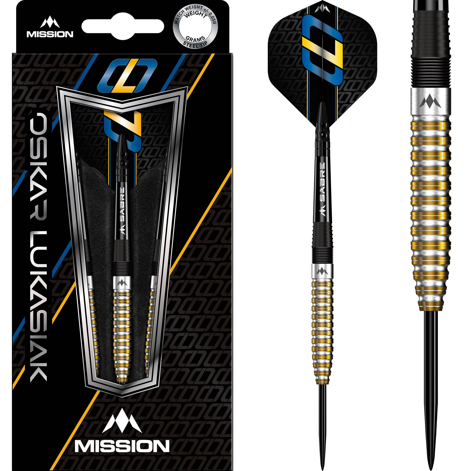Mission Oskar Lukasiak Darts - Steel Tip - 95% Tungsten - Black & Gold