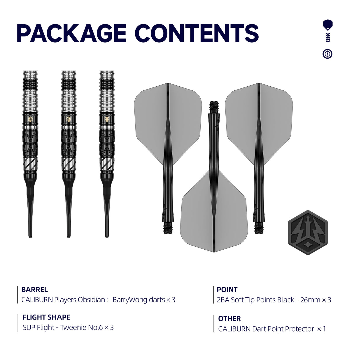 Caliburn Players Darts - Soft Tip - 90% Tungsten - Obsidian: Barry Wong