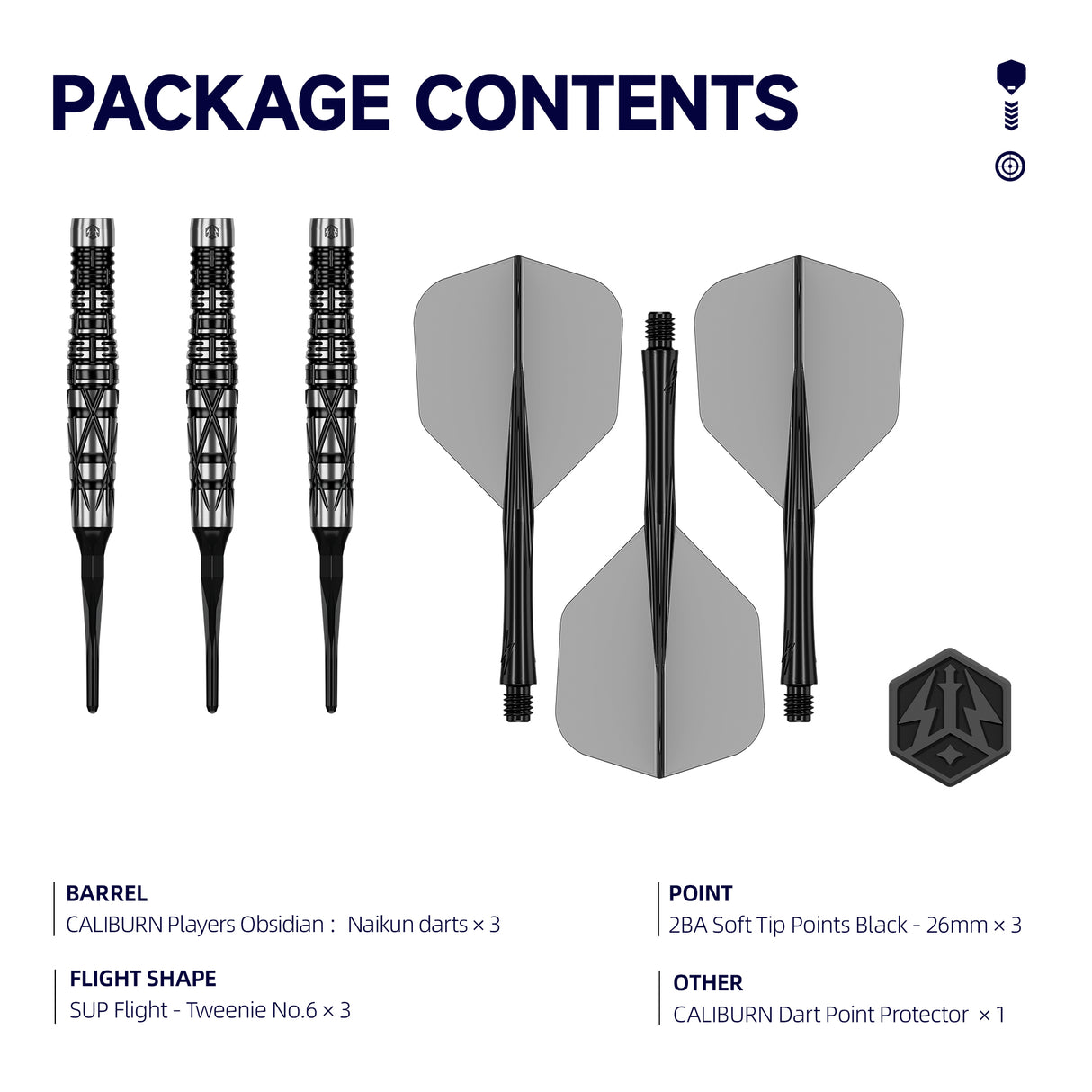 Caliburn Players Darts - Soft Tip - 90% Tungsten - Obsidian: Naikun