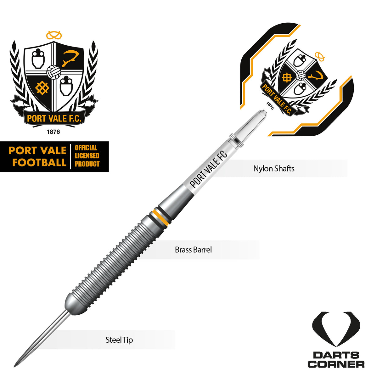 Port Vale FC - Official Licensed - The Valiants - Steel Tip Darts - Brass - 22g